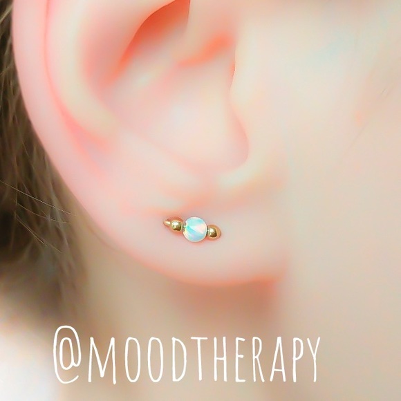 Fire Opal Orbital Stud Earrings for 2 Piercings